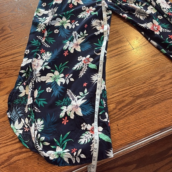 Women’s tropical strapless high slit wide leg jumpsuit rayon draw string waist L - Picture 8 of 10